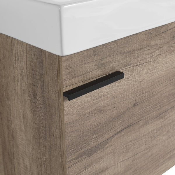 English Elm 18 inch Wall-Mounted Vanity with Ceramic Sink Top, Eco Plywood Cabinet, Dual Handles, Sleek Minimalist Design W999P149895