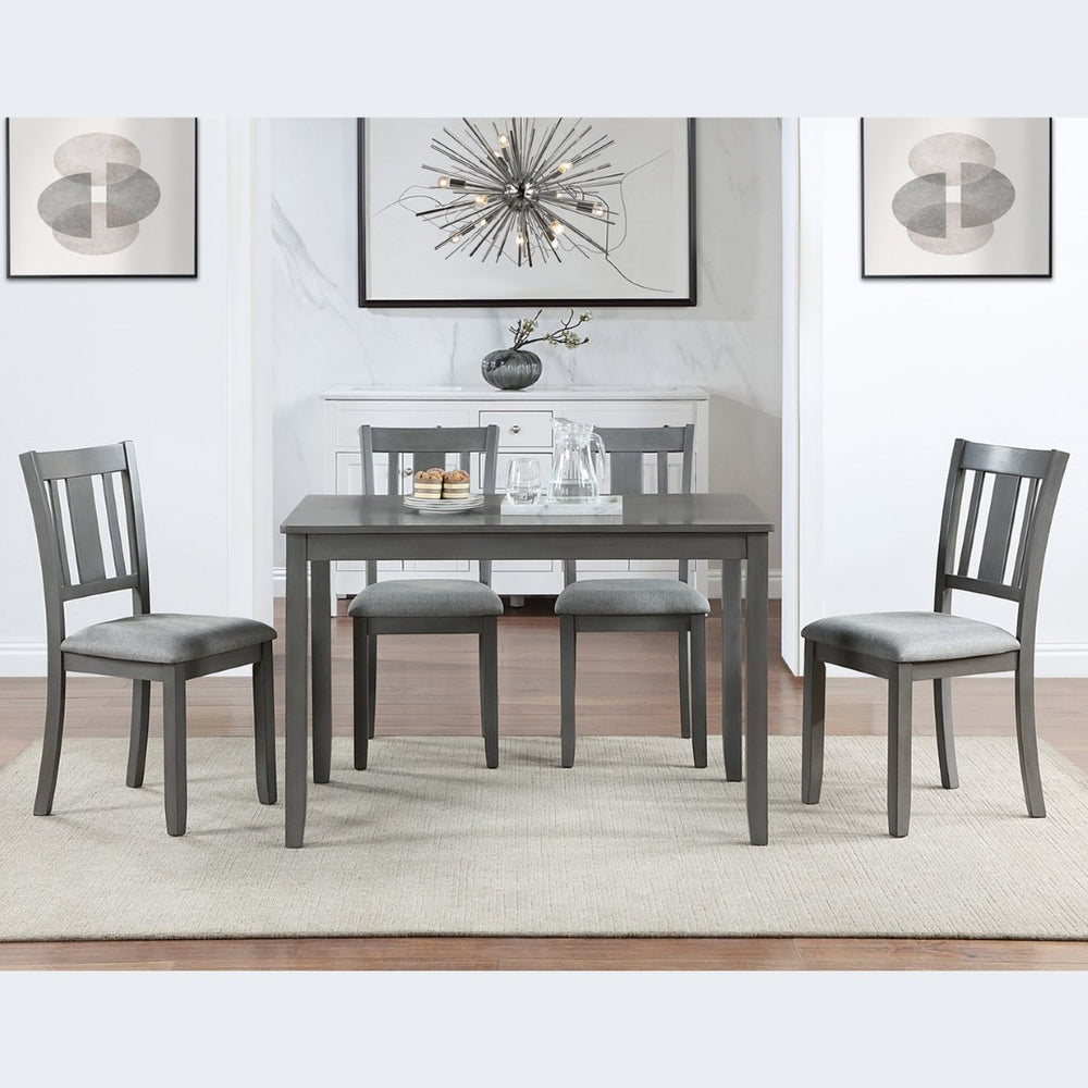 English Elm 5 Piece Rectangular Acacia Wood Dining Set with Linen Upholstered Chairs for Kitchen W1998S00015