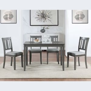 English Elm 5 Piece Rectangular Acacia Wood Dining Set with Linen Upholstered Chairs for Kitchen W1998S00015