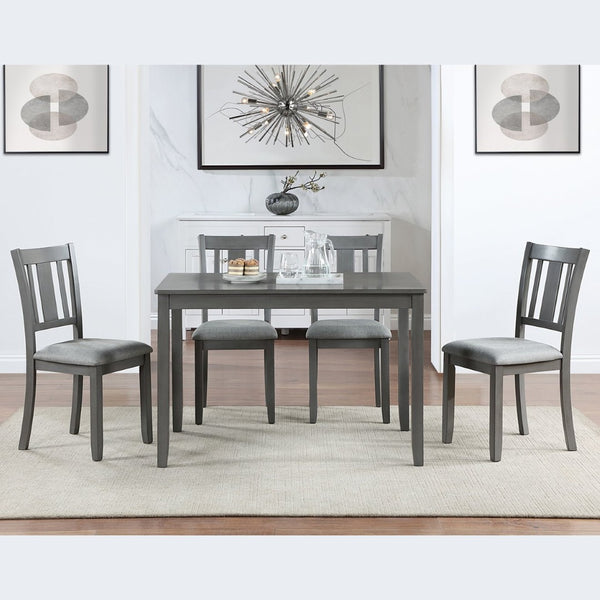 English Elm 5 Piece Rectangular Acacia Wood Dining Set with Linen Upholstered Chairs for Kitchen W1998S00015
