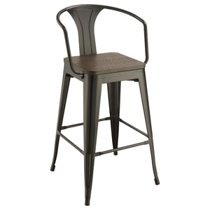 English Elm Dark Elm Industrial Bar Stool Set of 2 — Matte Black Metal Frame, Elm Wood Seat, 41.5"H Durable Stylish Seating B062P153516