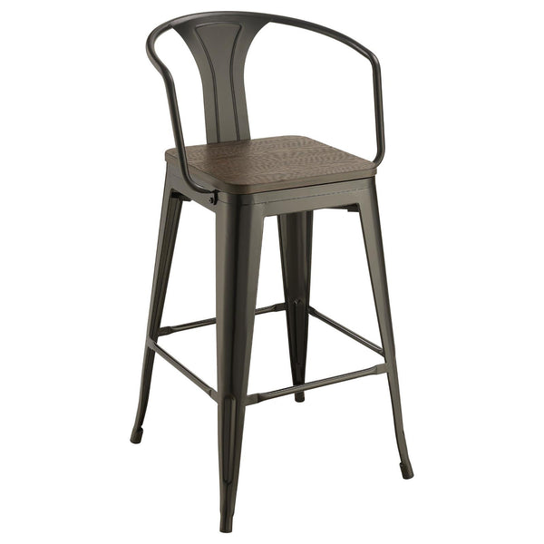 English Elm Dark Elm Industrial Bar Stool Set of 2 — Matte Black Metal Frame, Elm Wood Seat, 41.5"H Durable Stylish Seating B062P153516