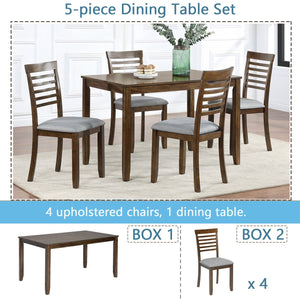 English Elm 5 Piece Walnut Dining Set - Modern Rectangular Table & 4 Upholstered Chairs For Stylish Kitchens W1998S00017