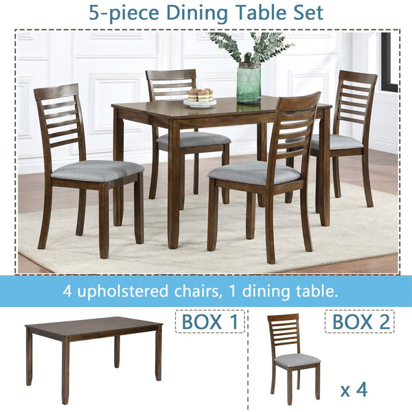 English Elm 5 Piece Walnut Dining Set - Modern Rectangular Table & 4 Upholstered Chairs For Stylish Kitchens W1998S00017