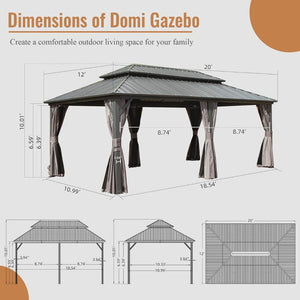 English Elm 12' 12 Ft X 20 Ft Aluminum Hardtop Gazebo with Steel Roof Netting and Curtains Patio W1859S00061