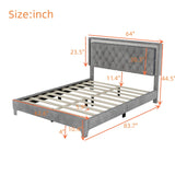 English Elm Queen Size Upholstered Bed Frame With Led Lights,Modern Velvet Platform Bed With Tufted Headboard,Gray