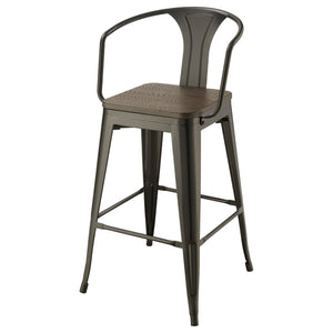 English Elm Dark Elm Industrial Bar Stool Set of 2 — Matte Black Metal Frame, Elm Wood Seat, 41.5"H Durable Stylish Seating B062P153516
