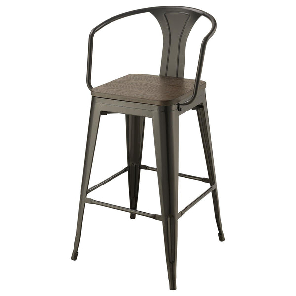 English Elm Dark Elm Industrial Bar Stool Set of 2 — Matte Black Metal Frame, Elm Wood Seat, 41.5"H Durable Stylish Seating B062P153516