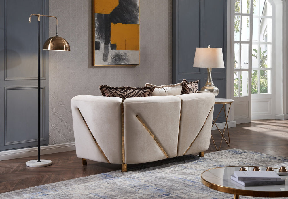 English Elm Thick Chanelle Loveseat in Gold-Finished Solid Wood Frame, Sumptuous Beige Velvet Seating for Two (98) B009P153971
