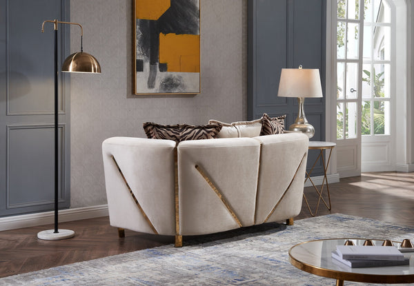 English Elm Thick Chanelle Loveseat in Gold-Finished Solid Wood Frame, Sumptuous Beige Velvet Seating for Two (98) B009P153971
