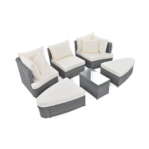 English Elm TOPMAX 6-Piece Patio Conversation Sofa Set with Modular Seating, Thick Cushions & Tempered Glass Table Beige SP100020AAA