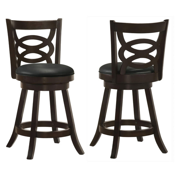 English Elm Cappuccino Counter Height Swivel Stools Set Of 2 - Elegant Black Leatherette With Espresso Finish B062P153488
