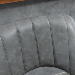 English Elm Bar Stools Set of 2 Gray PU Leather Swivel Bar Height Stools with Tufted Cushion, Adjustable, Heavy Round Base and Footrest for Kitchen Counter (33.5-41.75" H) W2225P153956