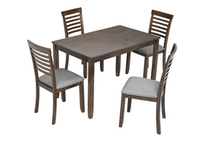 English Elm 5 Piece Walnut Dining Set - Modern Rectangular Table & 4 Upholstered Chairs For Stylish Kitchens W1998S00017