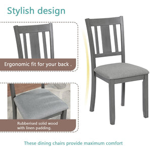 English Elm 5 Piece Rectangular Acacia Wood Dining Set with Linen Upholstered Chairs for Kitchen W1998S00015