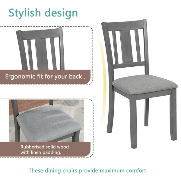 English Elm 5 Piece Rectangular Acacia Wood Dining Set with Linen Upholstered Chairs for Kitchen W1998S00015