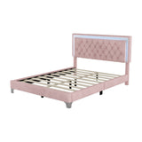 English Elm 3-Pieces Bedroom Sets,Queen Size Upholstered Platform Bed With Led Lights and Two Nightstands-Pink