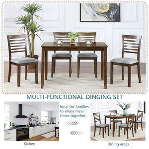 English Elm 5 Piece Walnut Dining Set - Modern Rectangular Table & 4 Upholstered Chairs For Stylish Kitchens W1998S00017
