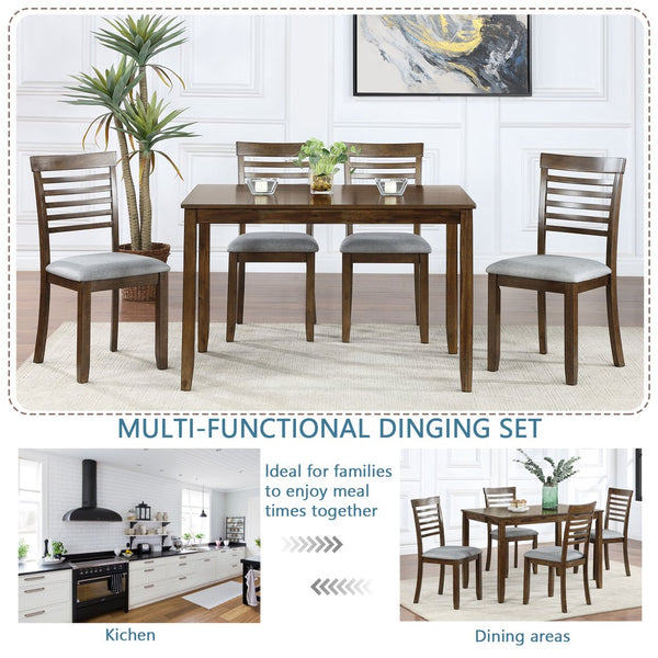 English Elm 5 Piece Walnut Dining Set - Modern Rectangular Table & 4 Upholstered Chairs For Stylish Kitchens W1998S00017