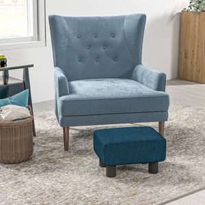 English Elm Ottoman Linen Cube Footrest Blue — Small Padded 24D Sponge Stool, Lightweight Seat & 220lb Capacity W2225P153954