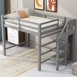 English Elm Full Full Size Loft Bed with Built-In Wardrobe, Staircase Storage and Space-Saving Design for Small Rooms Gray SM000527AAE-1