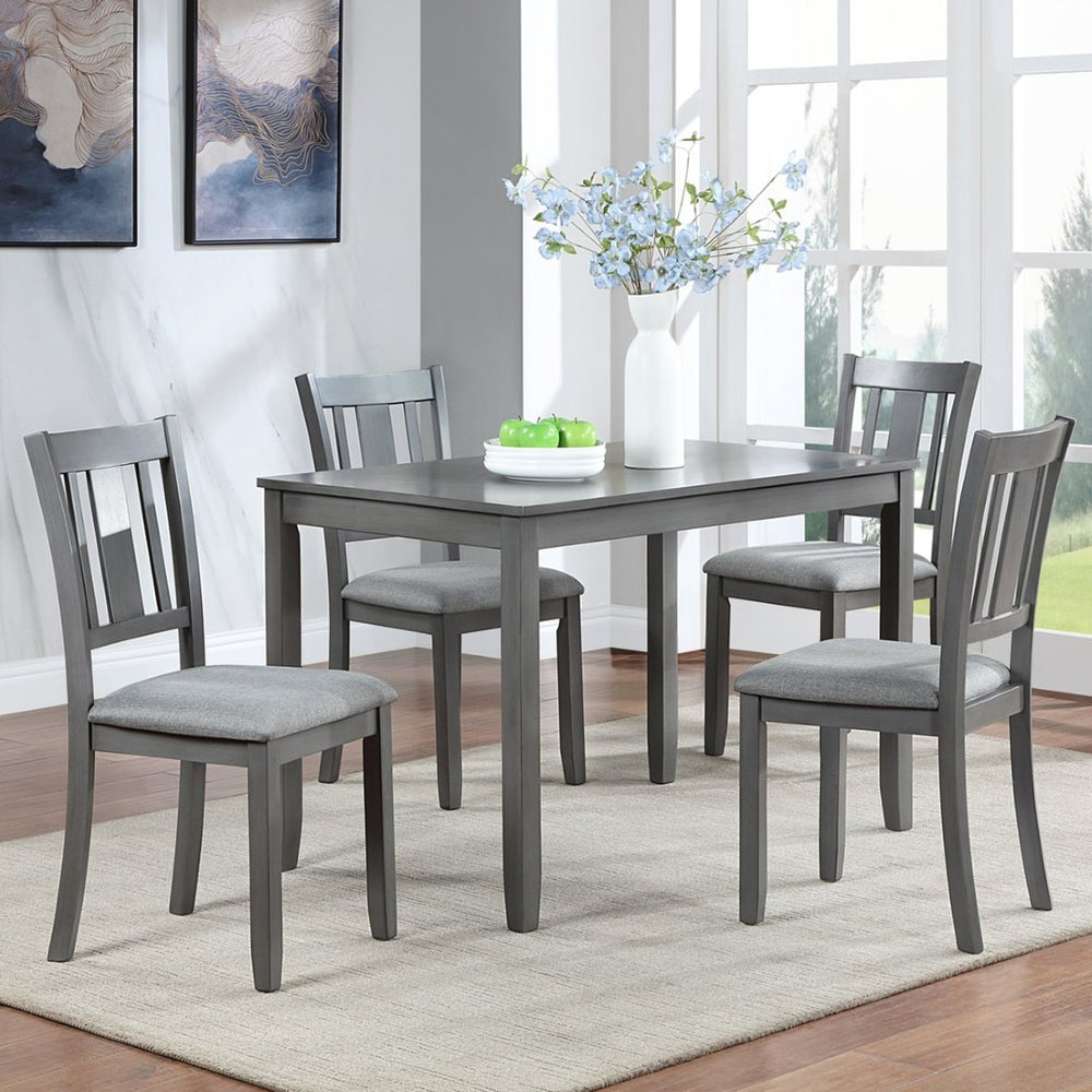 English Elm 5 Piece Rectangular Acacia Wood Dining Set with Linen Upholstered Chairs for Kitchen W1998S00015