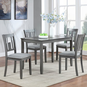 English Elm 5 Piece Rectangular Acacia Wood Dining Set with Linen Upholstered Chairs for Kitchen W1998S00015