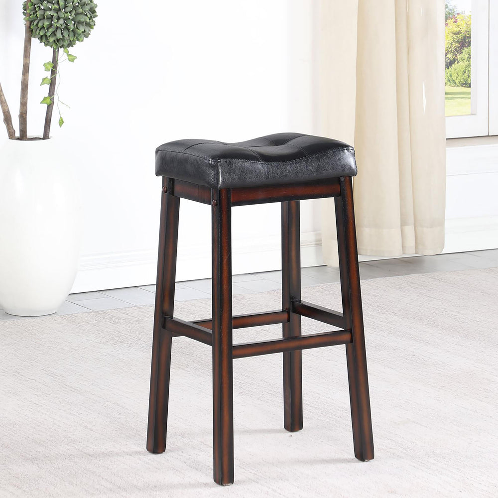 English Elm Black Upholstered Bar Stools Set Of 2 - Stylish, Comfortable Design With Tufted Back And Rubberwood Legs B062P153501
