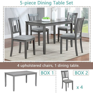 English Elm 5 Piece Rectangular Acacia Wood Dining Set with Linen Upholstered Chairs for Kitchen W1998S00015