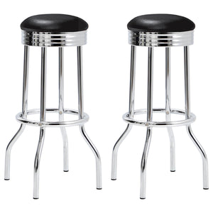 English Elm Black Bar Height Stools Set Of 2 - Vintage Modern Design With Chrome Legs For Stylish Dining & Entertaining B062P153507