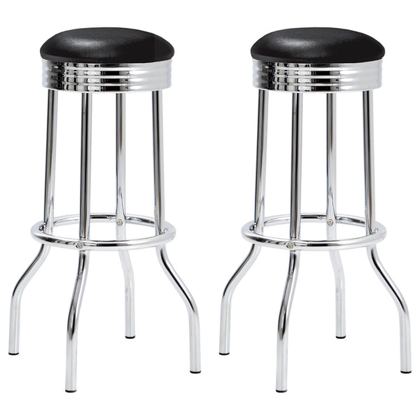 English Elm Black Bar Height Stools Set Of 2 - Vintage Modern Design With Chrome Legs For Stylish Dining & Entertaining B062P153507