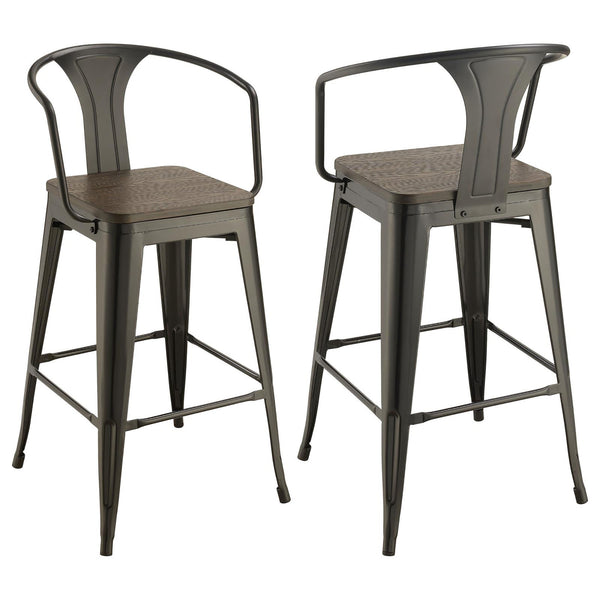 English Elm Dark Elm Industrial Bar Stool Set of 2 — Matte Black Metal Frame, Elm Wood Seat, 41.5"H Durable Stylish Seating B062P153516