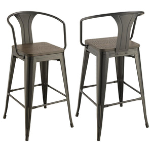 English Elm Dark Elm and Matte Black Bar Height Stool (Set Of 2)