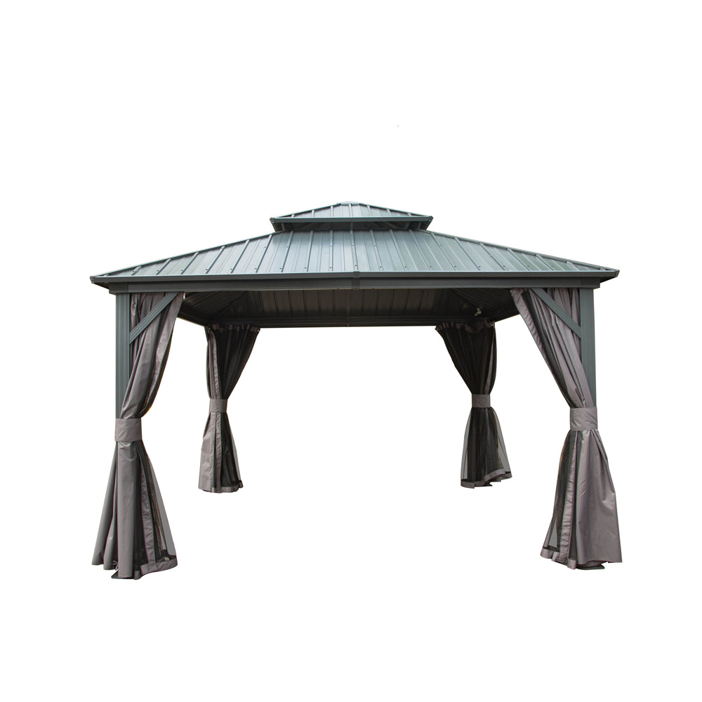 English Elm 12' X 12' Hardtop Gazebo - Elegant Aluminum & Steel Canopy With Curtains, Perfect For Outdoor Spaces W1859S00053