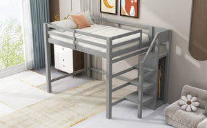 English Elm Full Full Size Loft Bed with Built-In Wardrobe, Staircase Storage and Space-Saving Design for Small Rooms Gray SM000527AAE-1