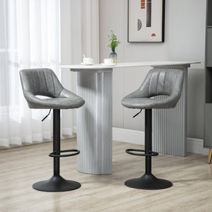 English Elm Bar Stools Set of 2 Gray PU Leather Swivel Bar Height Stools with Tufted Cushion, Adjustable, Heavy Round Base and Footrest for Kitchen Counter (33.5-41.75" H) W2225P153956