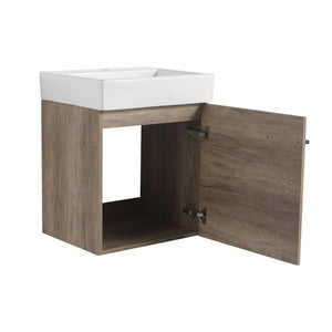 English Elm 18 inch Wall-Mounted Vanity with Ceramic Sink Top, Eco Plywood Cabinet, Dual Handles, Sleek Minimalist Design W999P149895