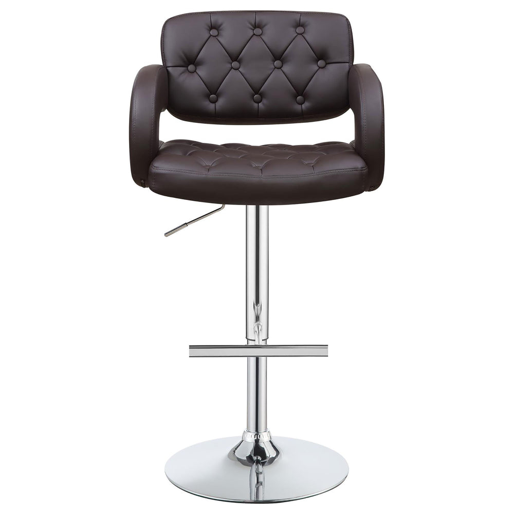 English Elm Brown Tufted Adjustable Bar Stool with Armrests, Chrome Base, Faux Leather Comfort for Entertaining B062P153486