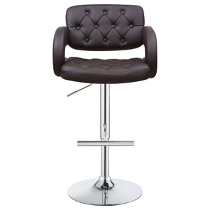 English Elm Brown Tufted Adjustable Bar Stool with Armrests, Chrome Base, Faux Leather Comfort for Entertaining B062P153486