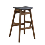 Set of 2 Dark Grey Leather Bar Stools, Walnut Finish - Durable & Stylish