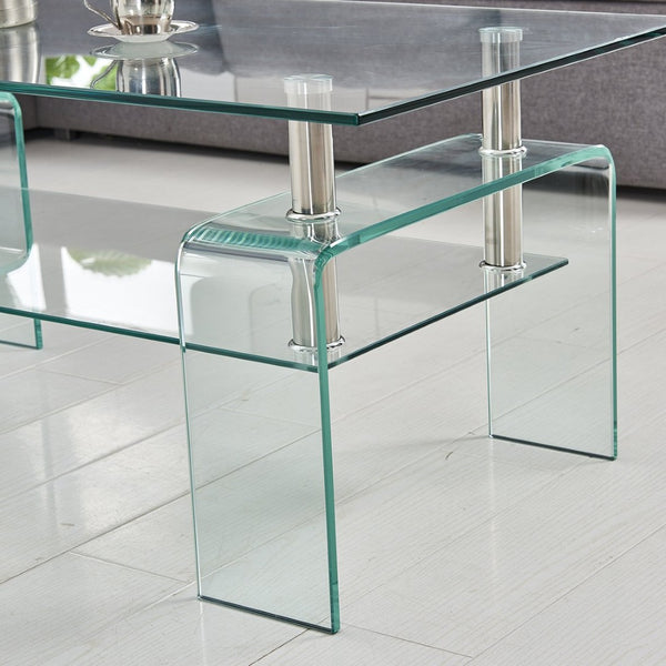 English Elm Rectangle Two Tier Tempered Glass Coffee Table Modern Living Room Center Piece W1718P153989