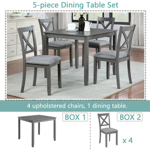 English Elm Elegant 5-Piece Solid Wood Dining Table Set With 4 Upholstered Chairs For Modern Dining Spaces W1998S00020