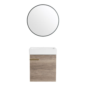 English Elm 18 inch Wall-Mounted Vanity with Ceramic Sink Top, Eco Plywood Cabinet, Dual Handles, Sleek Minimalist Design W999P149895