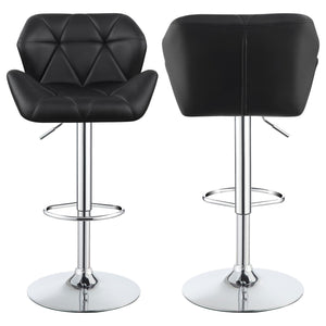 English Elm Chrome Adjustable Bar Stool Set of 2 — Upholstered Black Star-Pattern Seats, Hydraulic Height Lift, Chrome Base (35.5-41") B062P153527