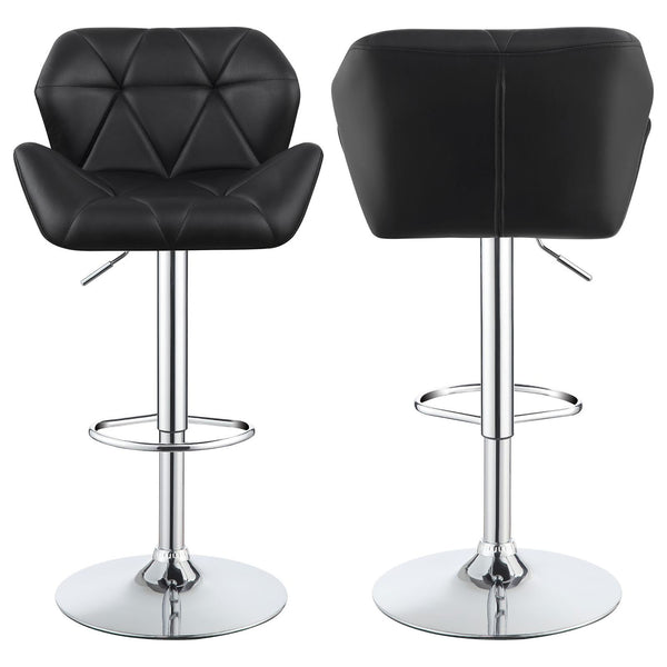 English Elm Chrome Adjustable Bar Stool Set of 2 — Upholstered Black Star-Pattern Seats, Hydraulic Height Lift, Chrome Base (35.5-41") B062P153527