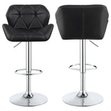 Modern Chrome & Black Leather Tufted Bar Stools, Set of 2 - Adjustable Height, Elegant Design