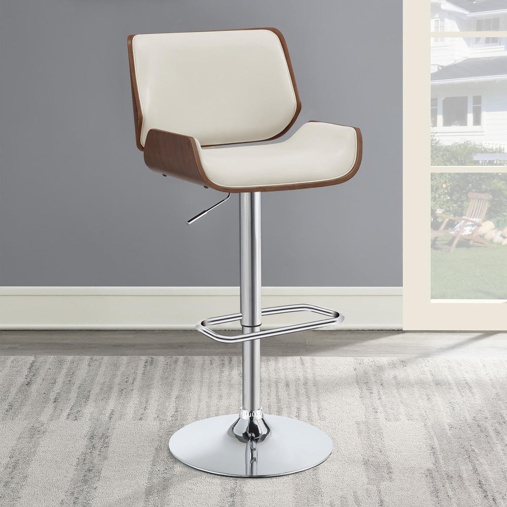 English Elm Ecru Adjustable Bar Stool with Faux Leather Seat, Walnut Wood & Chrome Base, Modern Counter Height Elegance B062P153502