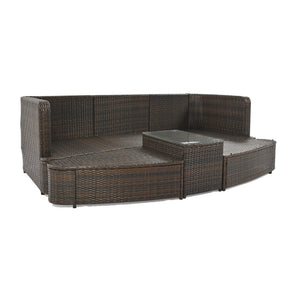 English Elm TOPMAX 6-Piece Patio Conversation Sofa Set with Modular Seating, Thick Cushions & Tempered Glass Table Brown SP100020AAE