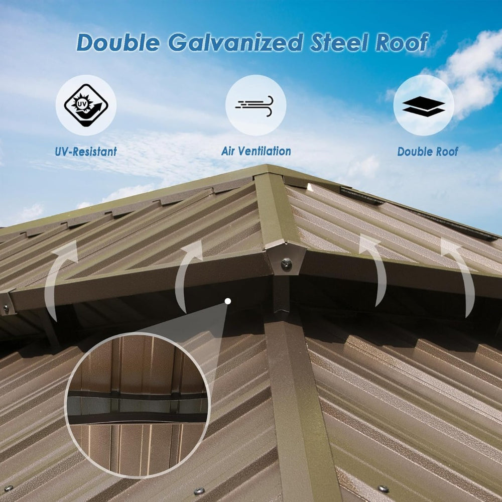 English Elm 12' 12 X 20 Ft Hardtop Gazebo Aluminum Frame Galvanized Steel Roof Outdoor Pavilion W1859S00171