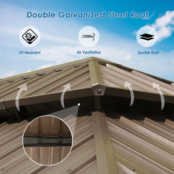 English Elm 12' 12 X 20 Ft Hardtop Gazebo Aluminum Frame Galvanized Steel Roof Outdoor Pavilion W1859S00171